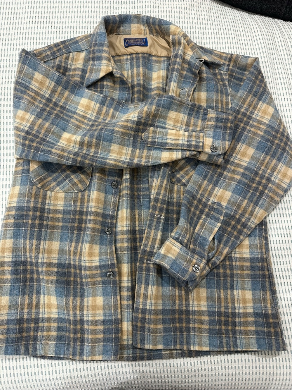Pendleton Blue and Tan Plaid Wool Shirt Jacket